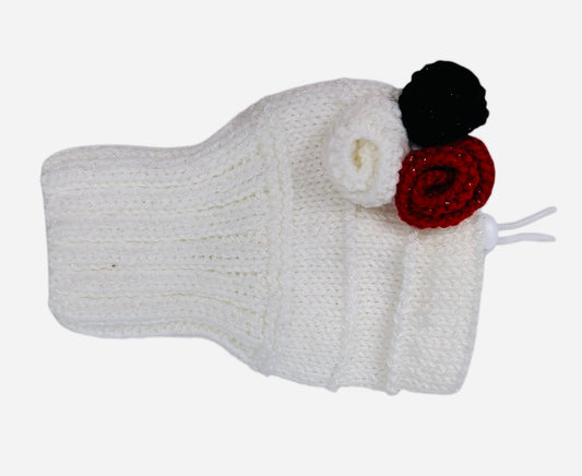 White Sparkle Rose Snood with Black, White, and Red Roses