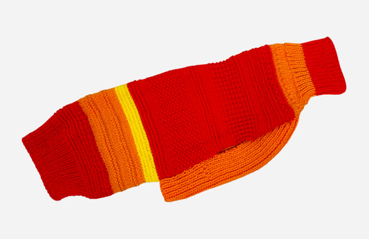 Bright Red, Orange, Yellow Whippet Sweater Size Medium