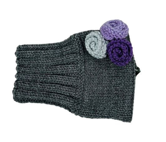 Gray Rose Snood with Silver, Lavender Sparkle, and Purple Roses