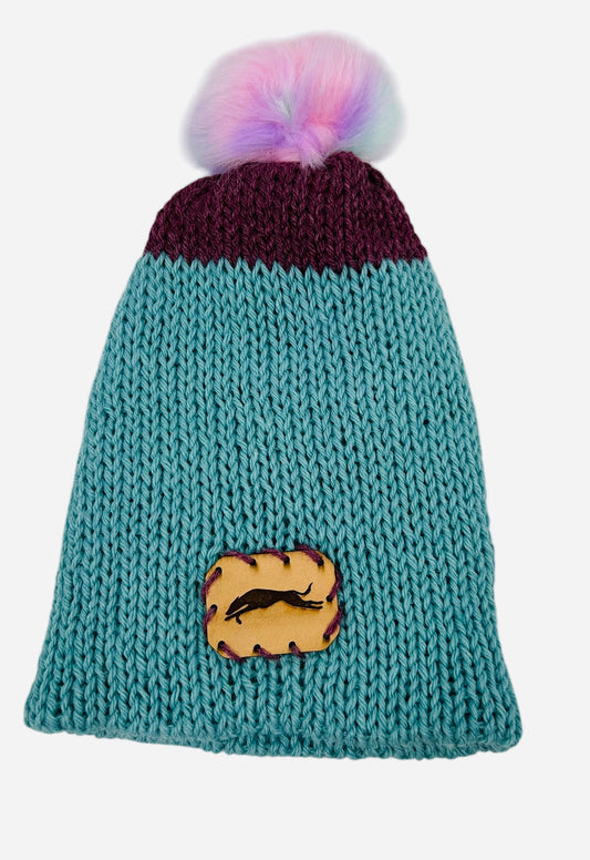Aqua and Dark Rose Winter Hat