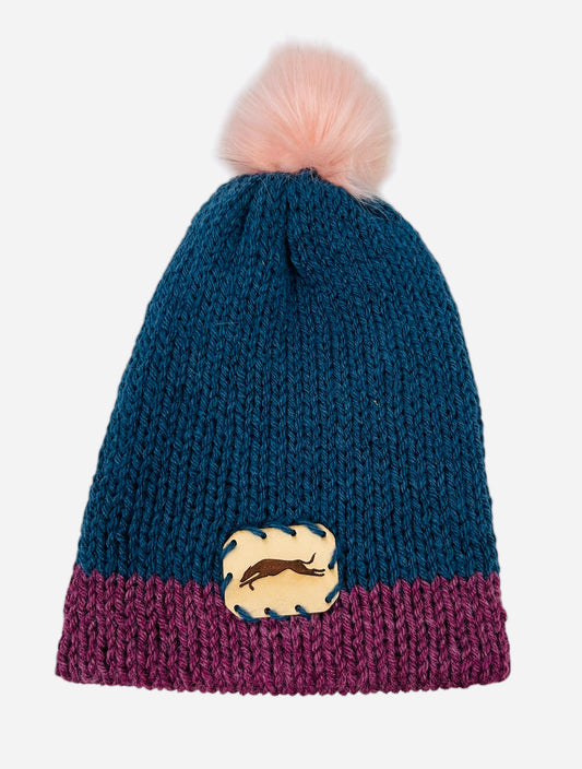 Blue and Dark Rose Winter Hat