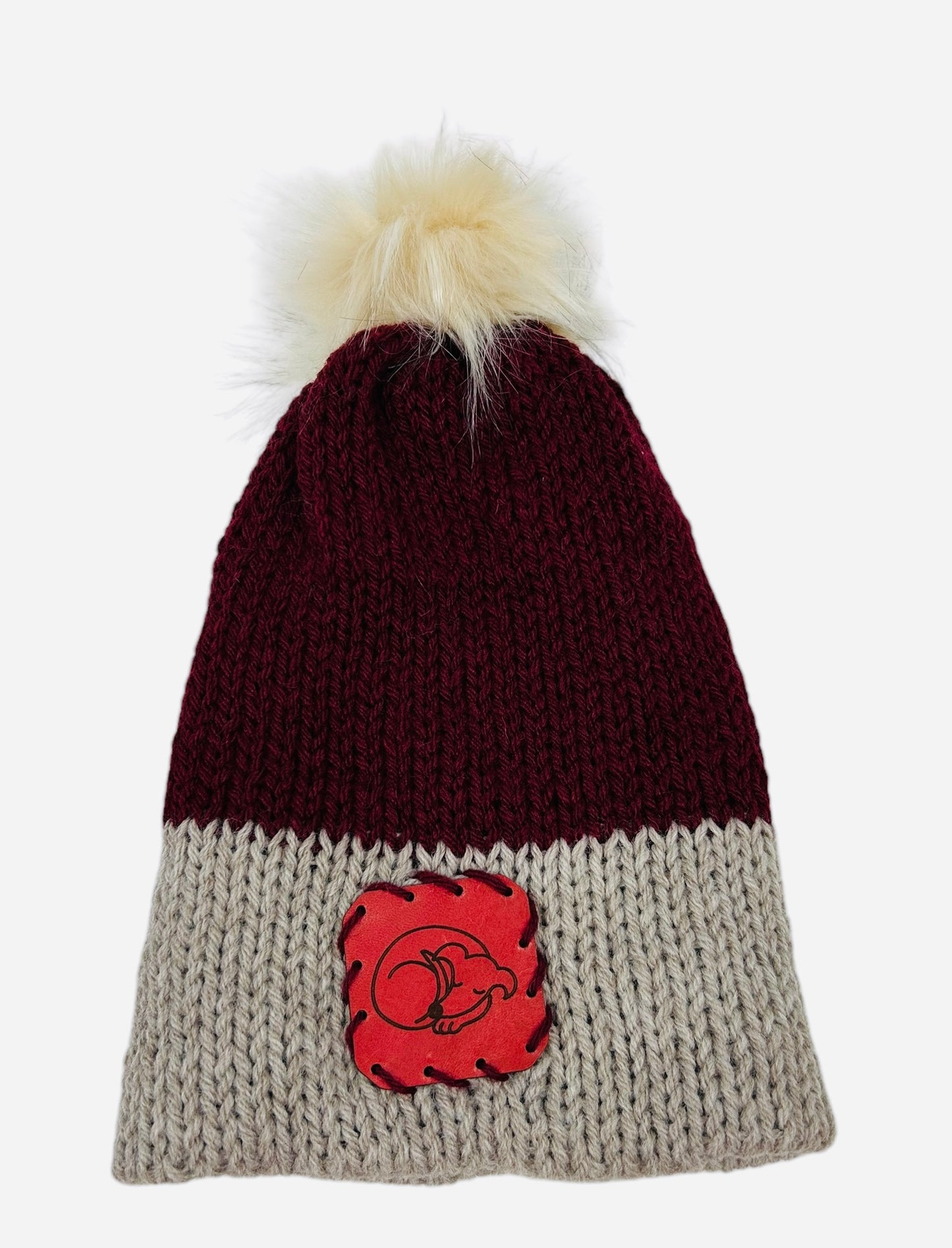 Dark Burgundy and Beige Winter Hat