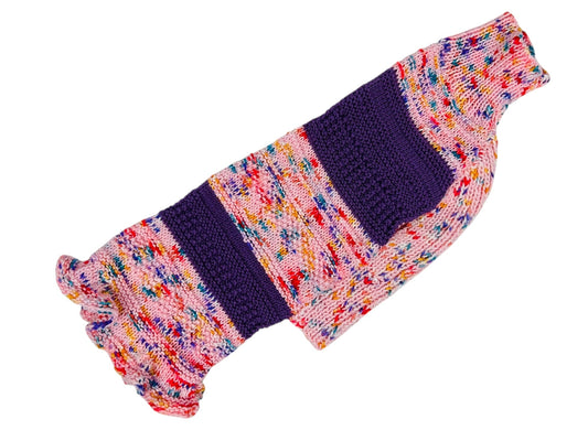 Pink Speckle and Purple Ruffle Sweater