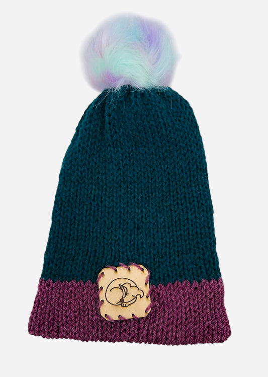 Teal and Dark Rose Winter Hat