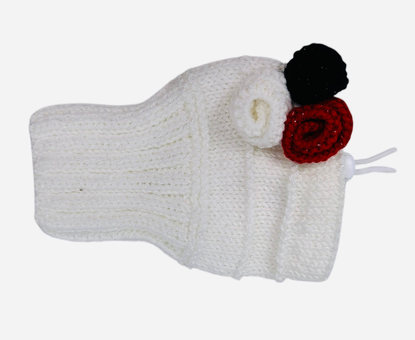 White Sparkle Rose Snood with Black, White, and Red Roses