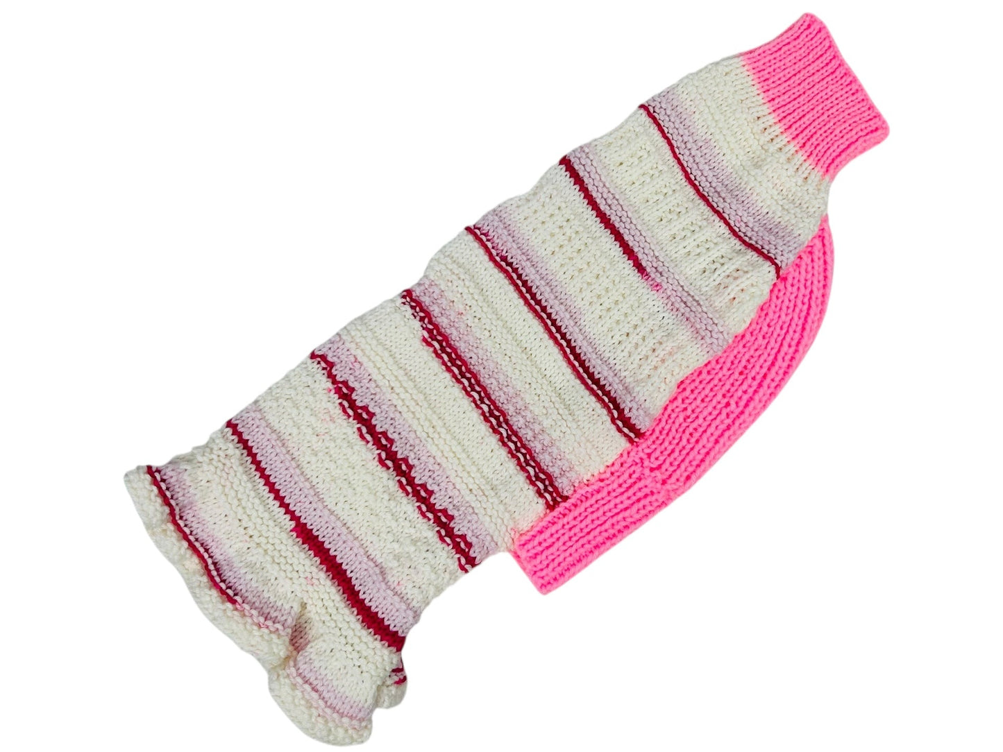 White with Pink Stripes Ruffle Sweater