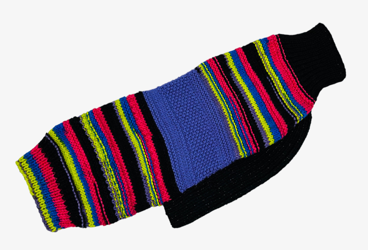 Black Sparkle, Hot Pink, Lime, Purple Stripes Whippet Sweater Size Medium