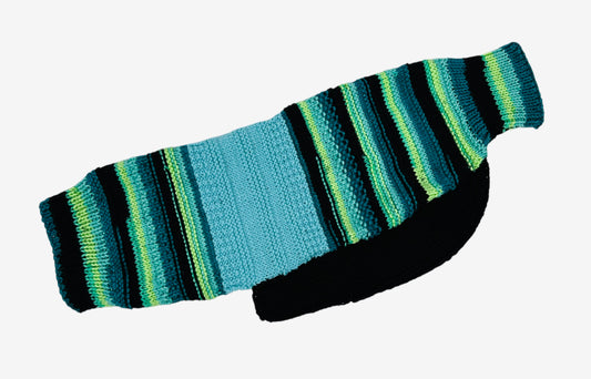 Black, Turquoise, Lime Stripes Whippet Sweater Size Medium
