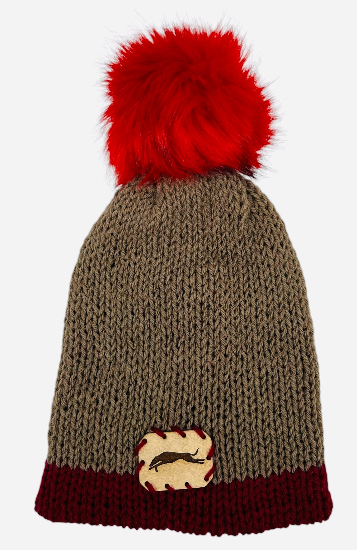 Taupe and Burgundy Winter Hat