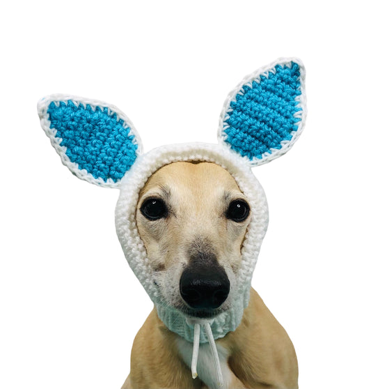 White and Turquoise Knitted Bunny Ear Hat