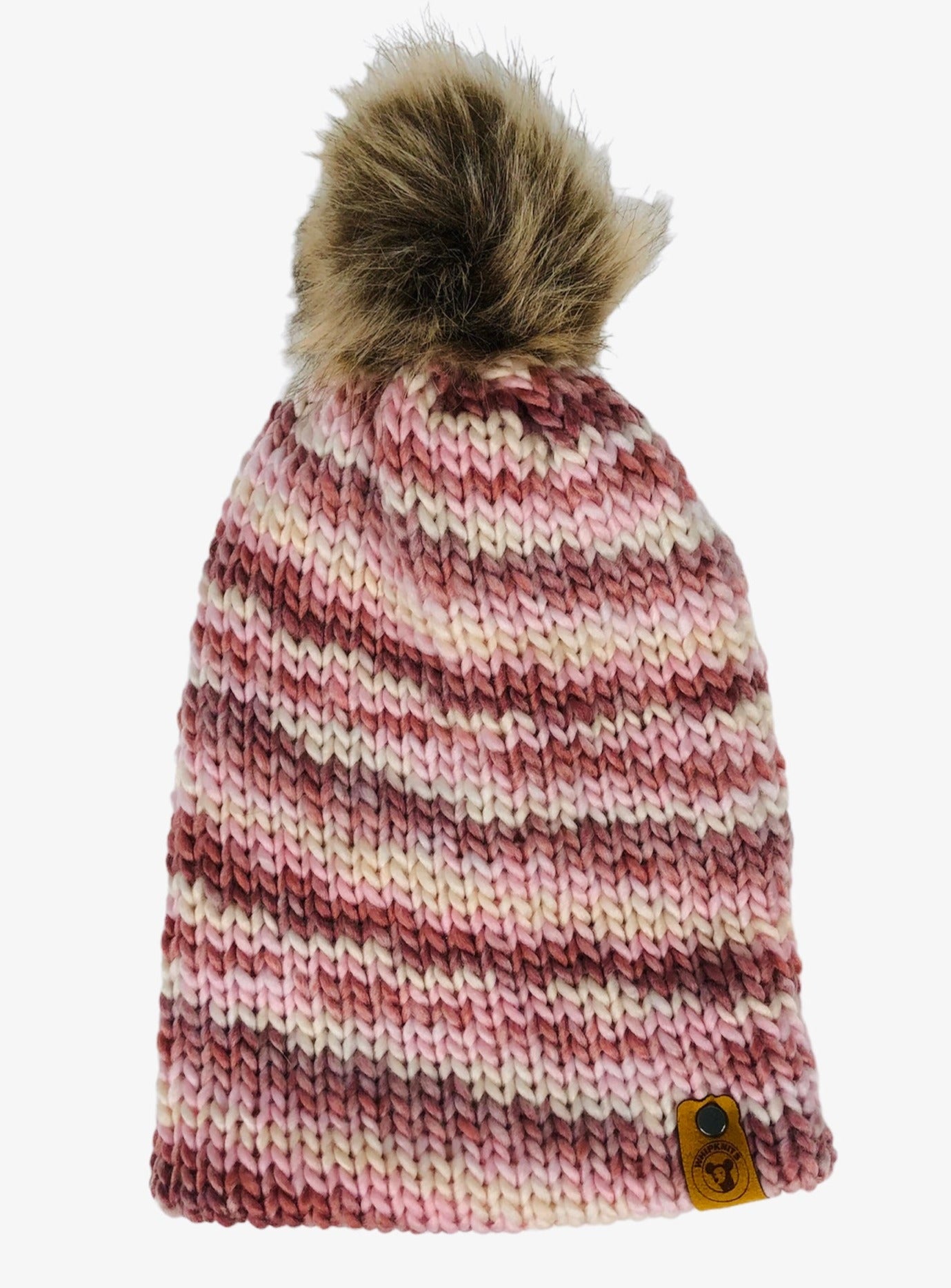 Light Pink and Ivory Multicolor Bulky Winter Hat
