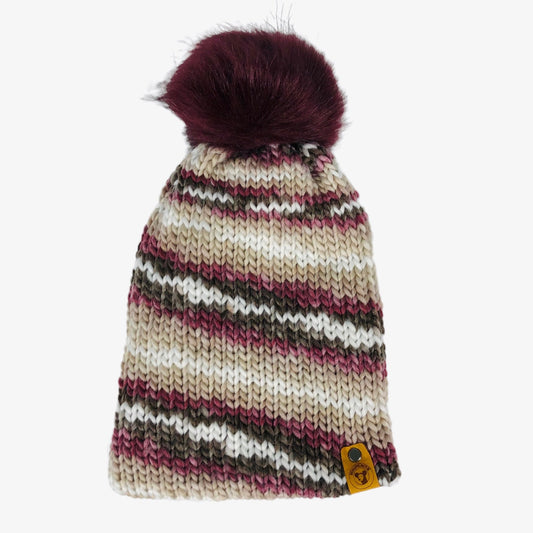 Pink and Brown Multicolor Bulky Winter Hat