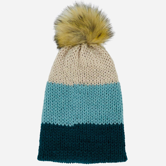 Beige/Aqua/Teal Winter Hat