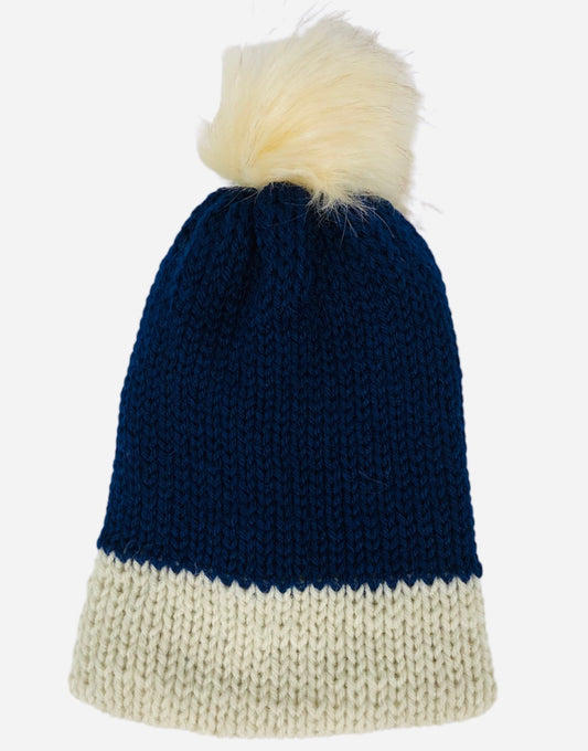 Navy Blue and Beige Winter Hat