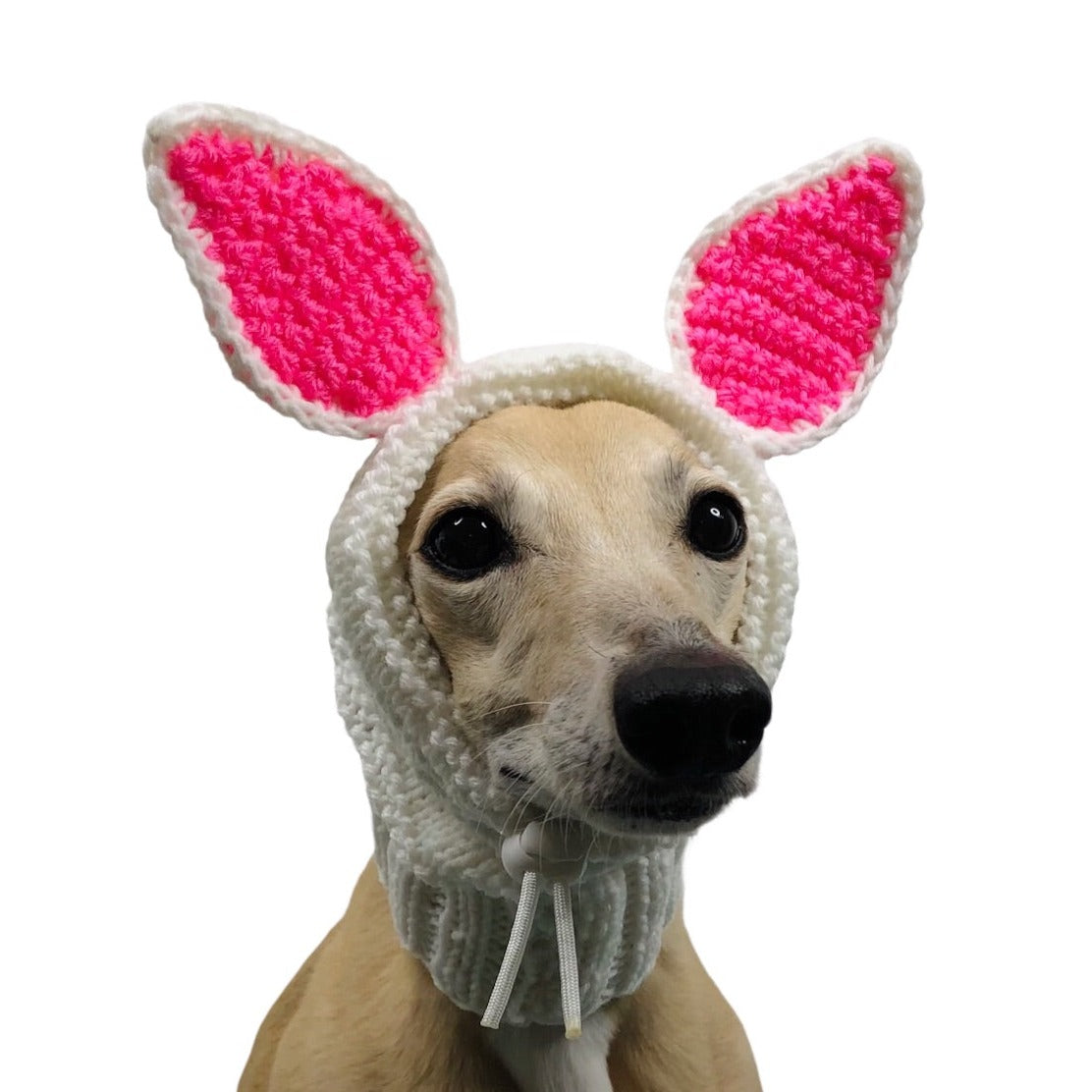 White and Hot Pink Knitted Bunny Ear Hat
