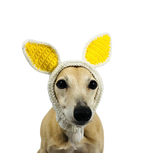 White and Yellow Knitted Bunny Ear Hat